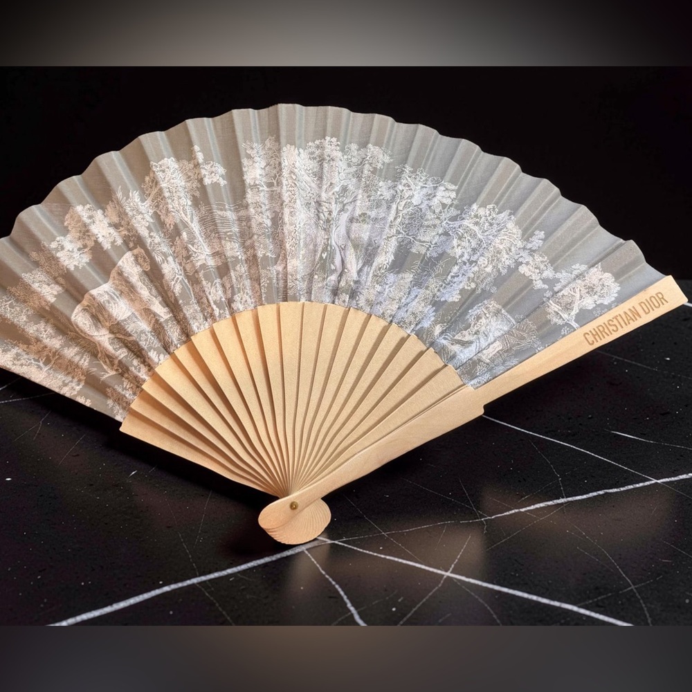 Dior Beige and White Christian Fan